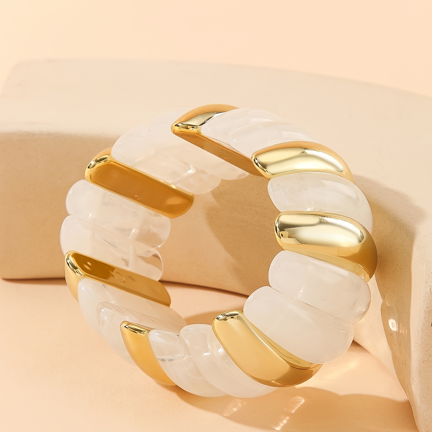Dopamine Color Block Resin Stretch Bangle, Stackable Gift